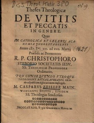 Theses Theologicae De Vitiis Et Peccatis In Genere