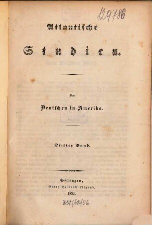 Atlantische Studien : von Deutschen in Amerika, 3. 1853