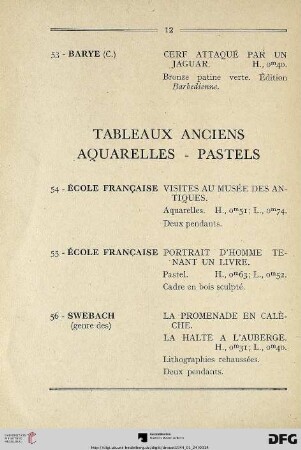 Tableaux Anciens – Aquarelles – Pastels (Nr. 54-73)