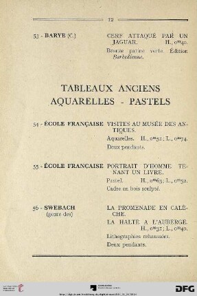 Tableaux Anciens – Aquarelles – Pastels (Nr. 54-73)