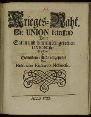 Krieges-Raht : Die Union betreffend Vom Satan und seinen lieben getreuen Unionisten gehalten