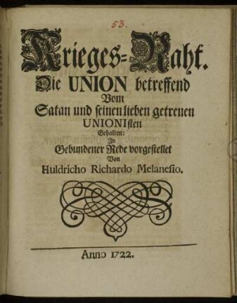 Krieges-Raht : Die Union betreffend Vom Satan und seinen lieben getreuen Unionisten gehalten