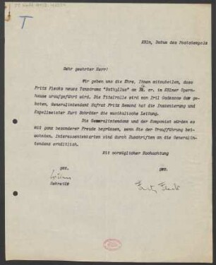 Brief an Ludwig Strecker (senior) und B. Schott's Söhne : 03.1927
