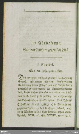 IIII. Abtheilung. Von den Pflichten gegen sich selbst