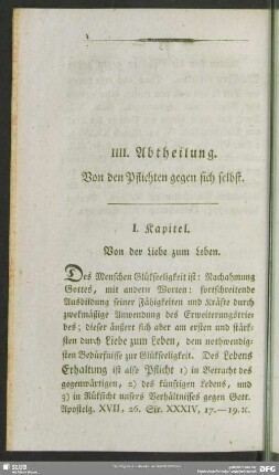 IIII. Abtheilung. Von den Pflichten gegen sich selbst