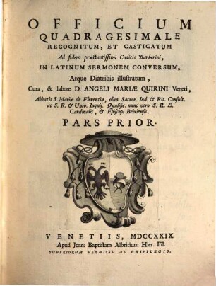 Officium quadragesimale : recognitum et castigatum, Pars 1