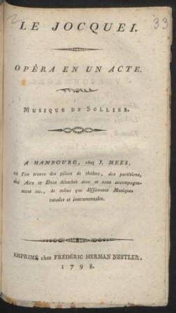 Le Jocquei : Opéra En Un Acte