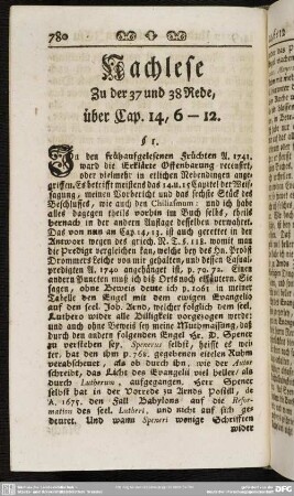 Nachlese zu der 37 und 38 Rede, über Cap. 14, 6-12