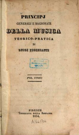 Principi generali e ragionati della musica teorico-pratica : Vol. unico