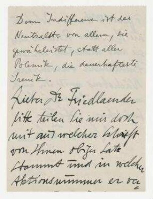 Brief von Raoul Hausmann an Salomo Friedlaender