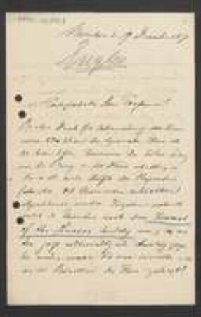 Brief von Adolf Engler an Unbekannt