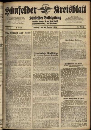 Erste Ausgabe vom Freitag, den 12. Januar 1934.