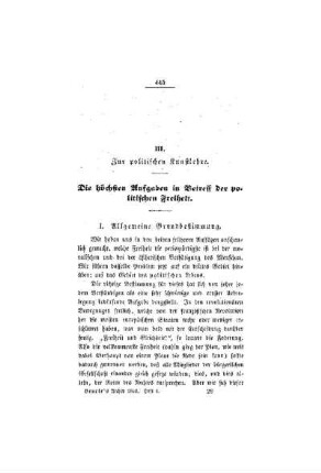 Zur politischen Kunstlehre : die höchsten Aufgaben in Betreff der politischen Freiheit
