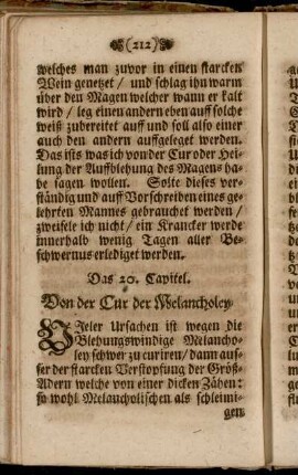 Das 20. Capitel. Von der Cur der Melancholey.