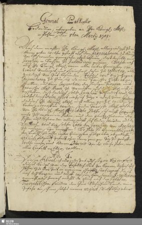 General Patkulls Bedencken, übergeben an Jhro Königl. Maj. in Pohlen, den 8ten Martij 1705.