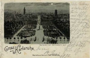 Postkartenalbum. "Gruss aus Karlsruhe". Blick auf Karlsruhe vom Schlossturm