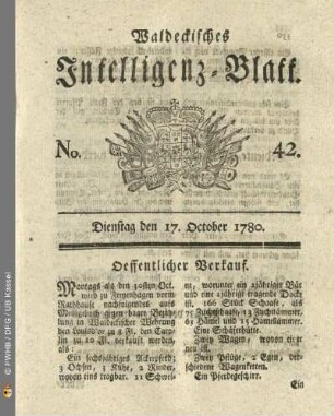 No. 42, Dienstag den 17. October 1780