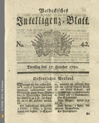 No. 42, Dienstag den 17. October 1780