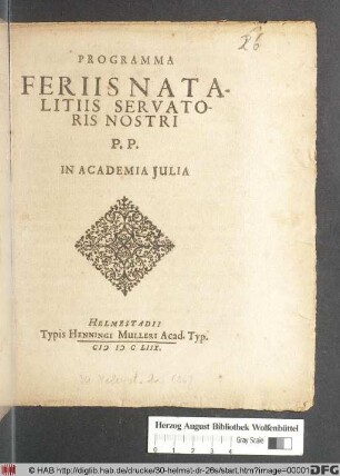 Programma Feriis Natalitiis Servatoris Nostri : P.P. In Academia Iulia