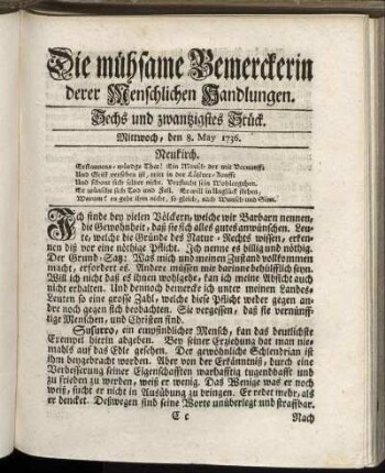 Sechs und zwanzigstes Stück. Mittwoch, den 8. May 1736.