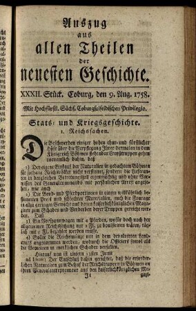 XXXII. Stück. Coburg, den 9. Aug. 1758.