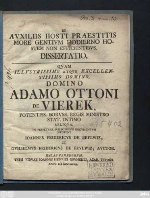 De Avxiliis Hosti Praestitis, More Gentivm Hodierno Hostem Non Efficientibvs : Dissertatio