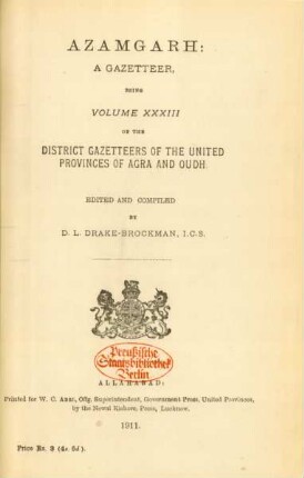 Vol. 33: Azamgarh : a gazetteer