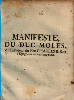 Protesta contro'l affigere le armi di Francia ... : Di 5 Gennaro 1703