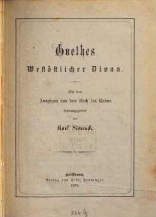 Goethe's Westöstlicher Divan