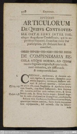 Epitome Articulorum De Quibus Controversiae Ortae Sunt nter Theologos Augustanae Confessionis, qui in repetitione sequenti, secundum verbi Dei praescriptum, pie declarati sunt & conciliati