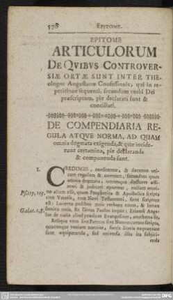 Epitome Articulorum De Quibus Controversiae Ortae Sunt nter Theologos Augustanae Confessionis, qui in repetitione sequenti, secundum verbi Dei praescriptum, pie declarati sunt & conciliati