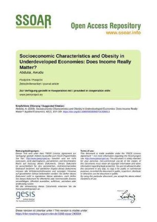 Socioeconomic Characteristics and Obesity in Underdeveloped Economies: Does Income Really Matter?