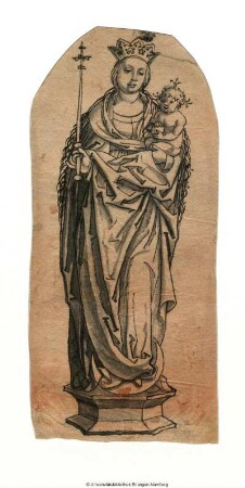 Madonna, gekrönt, auf einem Sockel stehend, von vorn