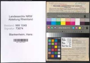 Entnazifizierung Hans Blankenheim , geb. 22.10.1921 (Kaufmaennischer Angestellter)