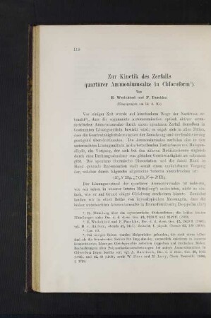 Zur Kinetik des Zerfalls quartärer Ammoniumsalze in Chloroform.