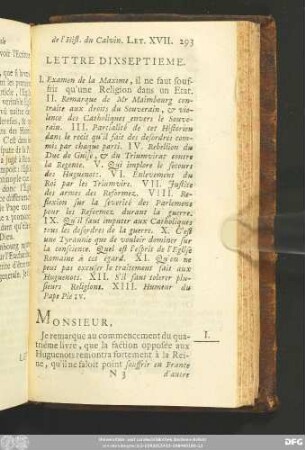 Lettre Dixseptieme.