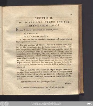 Sectio II. De Divisione Atque Sedibus Metastasium Lactis.