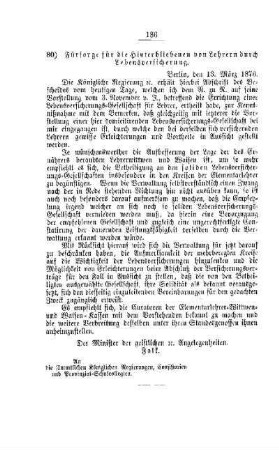 Fürsorge für die Hinterbliebenen von Lehrern durch Lebensversicherung : [IV. Seminarien, Bildung der Lehrer und deren persönliche Verhältnisse]