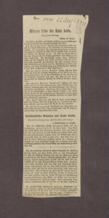 Zeitungsartikel "Wiener Echo der Rede Solfs"