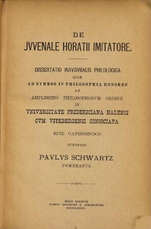 De Iuvenale Horatii imitatore : dissertatio inauguralis philologica