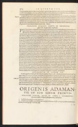 Origenis Adamantii In Iob Liber Primus.