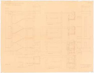 Evangelisches Diakonissenkrankenhaus Bethanien, Berlin-Kreuzberg Südflügel des Hauptgebäudes: Westliches Treppenhaus: Grundrisse KG-2.OG, DG, Aufriss, Schnitt 1:50