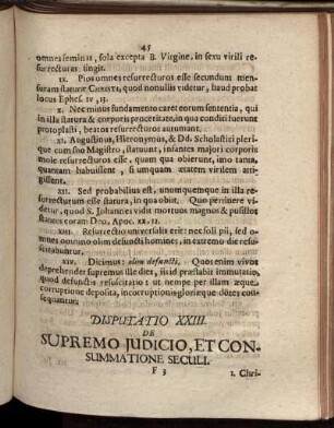 Disputatio XXIII. De Supremo Iudicio, Et Consummatione Seculi