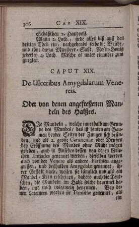 Caput XIX. de Ulceribus Amygdalarum Venereis. Oder von denen angefreßenen Mandeln des Halßes.