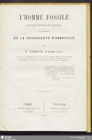 L' homme fossile : historique général de la question et discussion de la découverte d'Abbeville