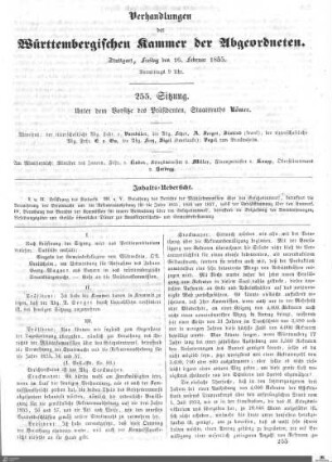 255. Sitzung, Stuttgart, 16.2.1855