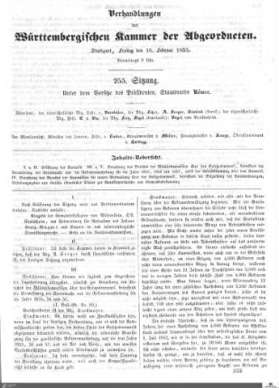 255. Sitzung, Stuttgart, 16.2.1855