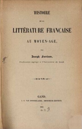 Histoire de la littérature française au moyen-age