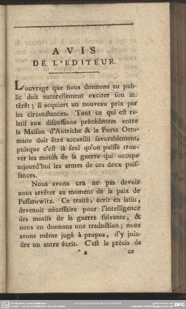 Avis De L`Editeur