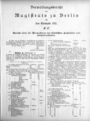 No. 17. Bericht über die Verwaltung der städtischen Hospitäler und Siechenanstalten